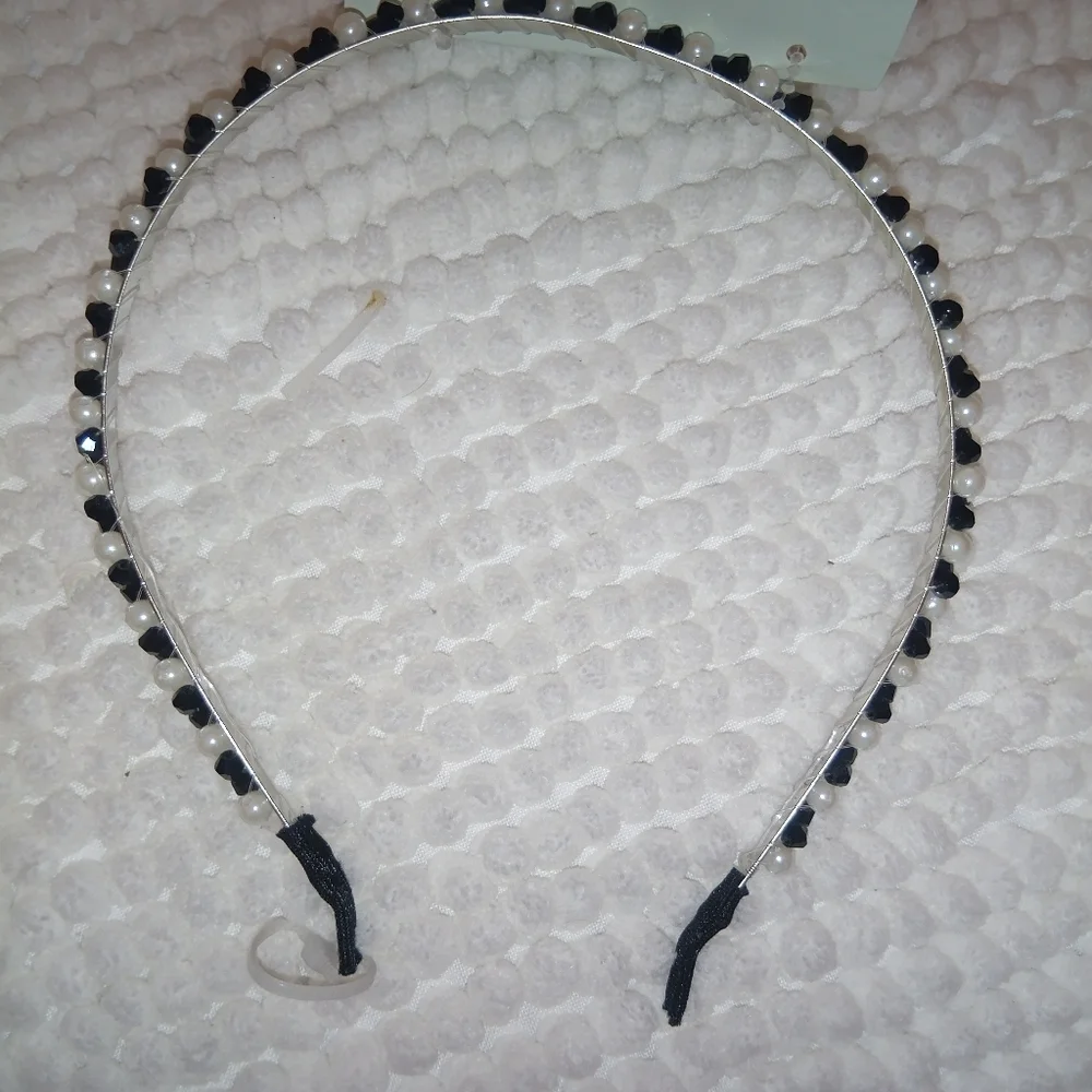 ​Chic Beaded Headband | Black & White Faux Pearls | Hair Accessory